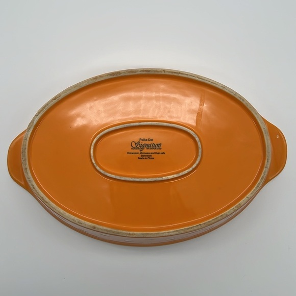 Signatures Housewares Oval Orange Polka Dot Baking Dish 13.5"x8.75"x4" - Picture 10 of 14